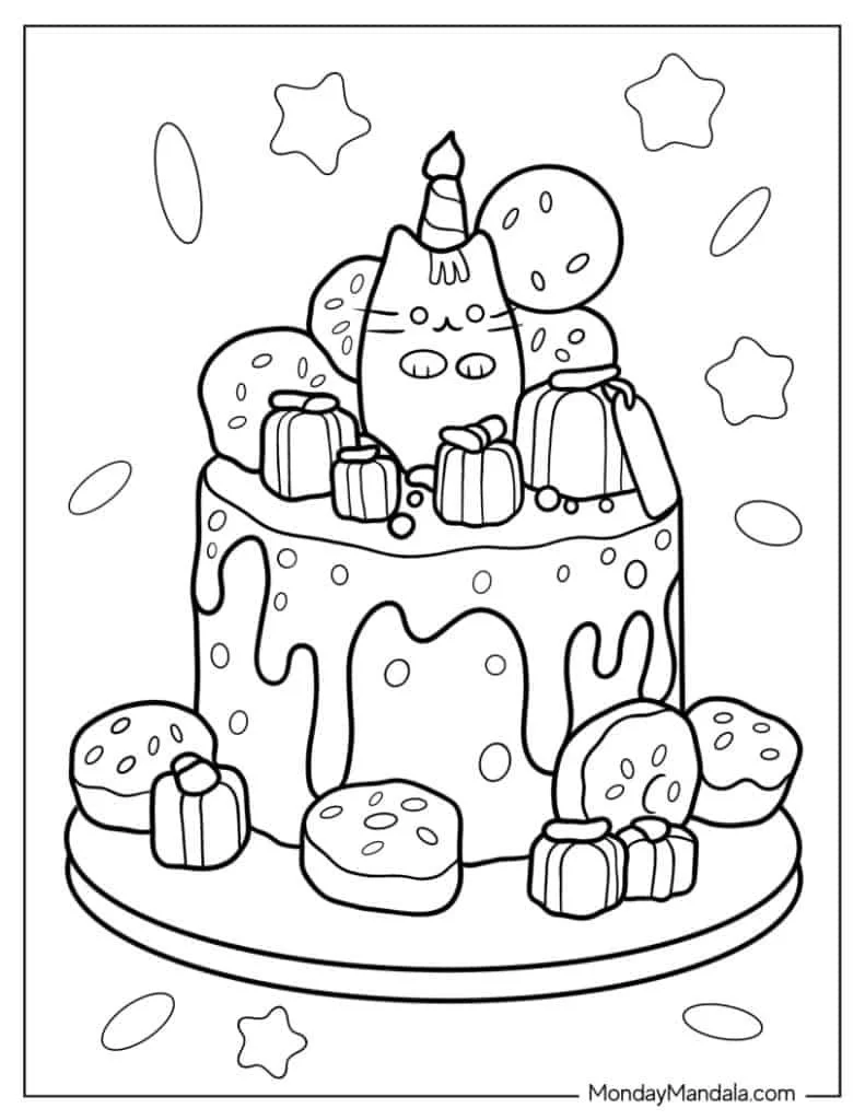 Cat Cake Coloring Pages