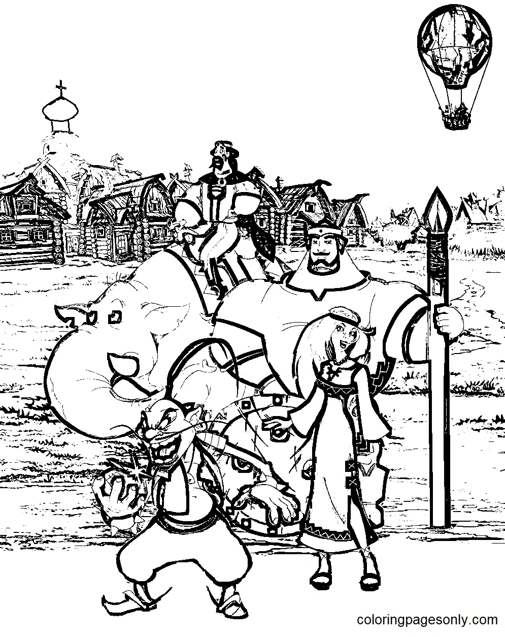 Ilya Muromets i Solovey Razboynik Coloring Pages