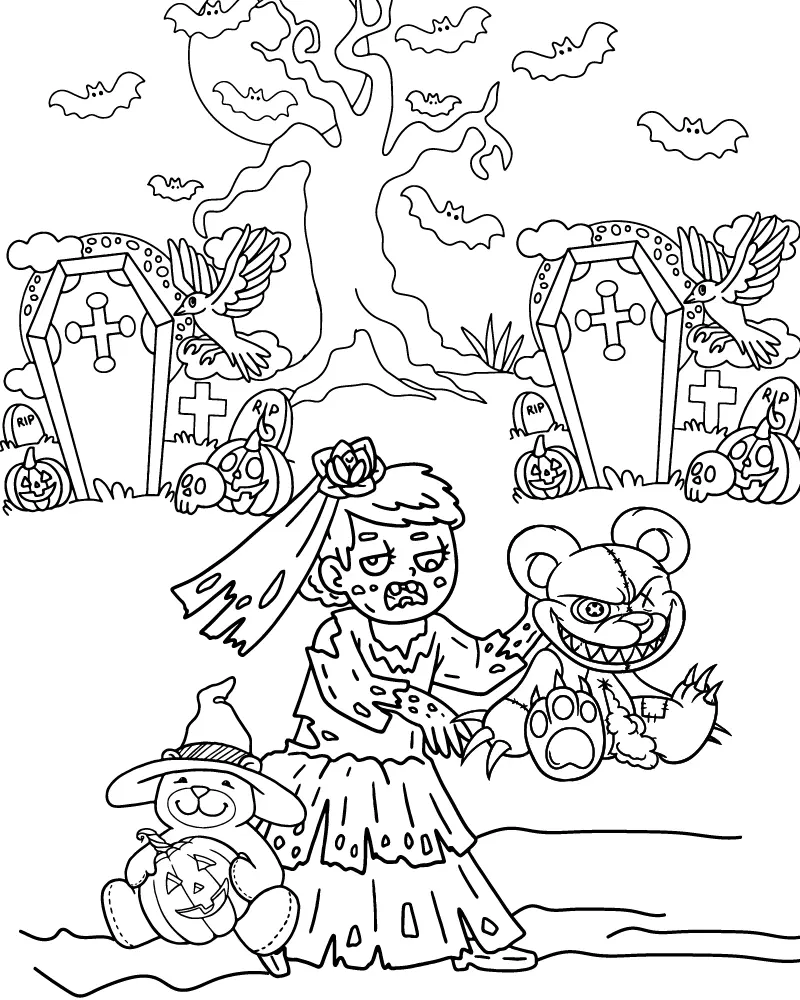 Chica Zombi Para Colorear
